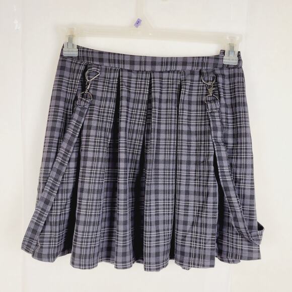 Hot Topic Grey Plaid Suspender Skirt Size M Pleated Punk Grunge Coquette Altcore - Picture 1 of 7